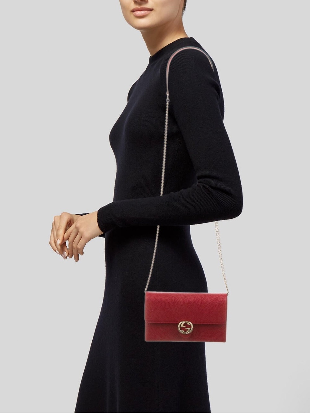PRE LOVED Gucci Leather Interlocking G Wallet on Chain Crossbody Bag - Picture 3 of 10